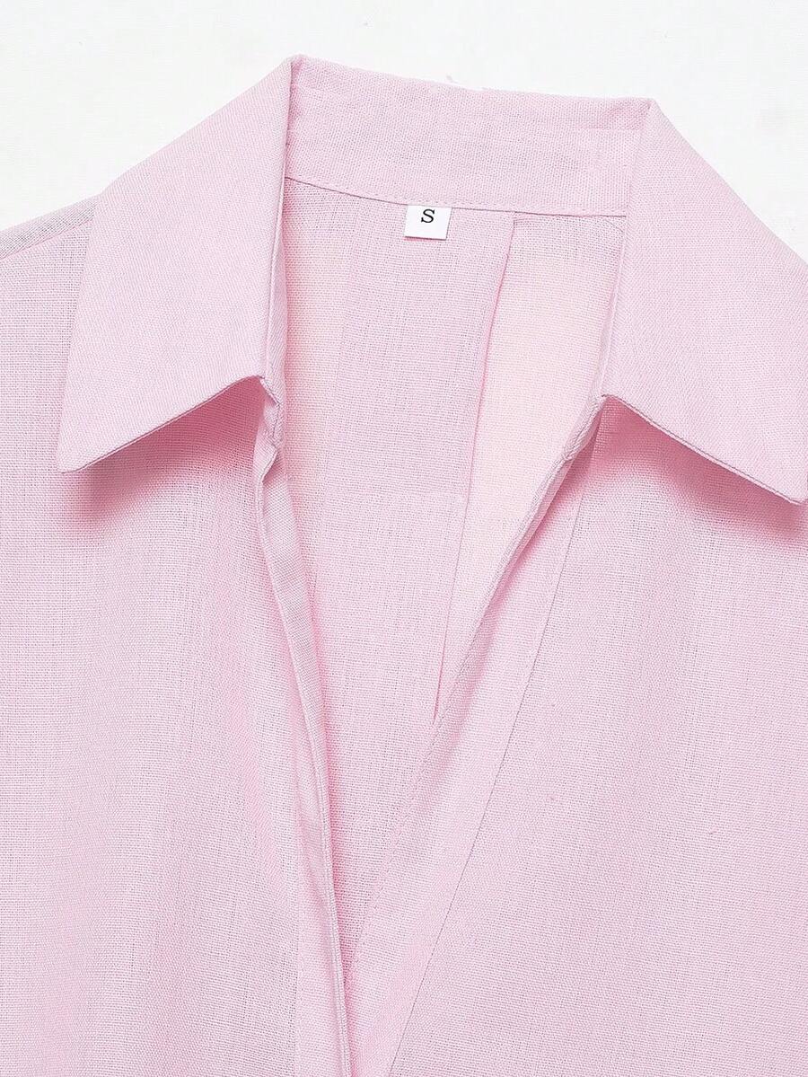 Sky Blue Button Front Shirt For Women Casual Office Everyday Wear Versatile Daily Shirt