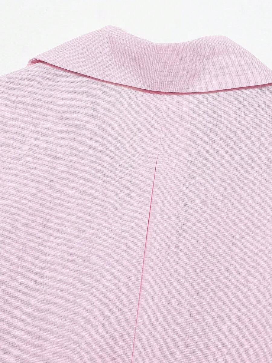 Sky Blue Button Front Shirt For Women Casual Office Everyday Wear Versatile Daily Shirt