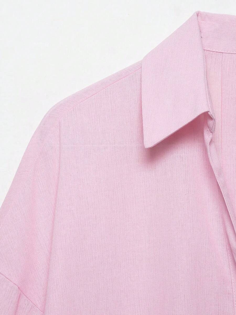 Sky Blue Button Front Shirt For Women Casual Office Everyday Wear Versatile Daily Shirt