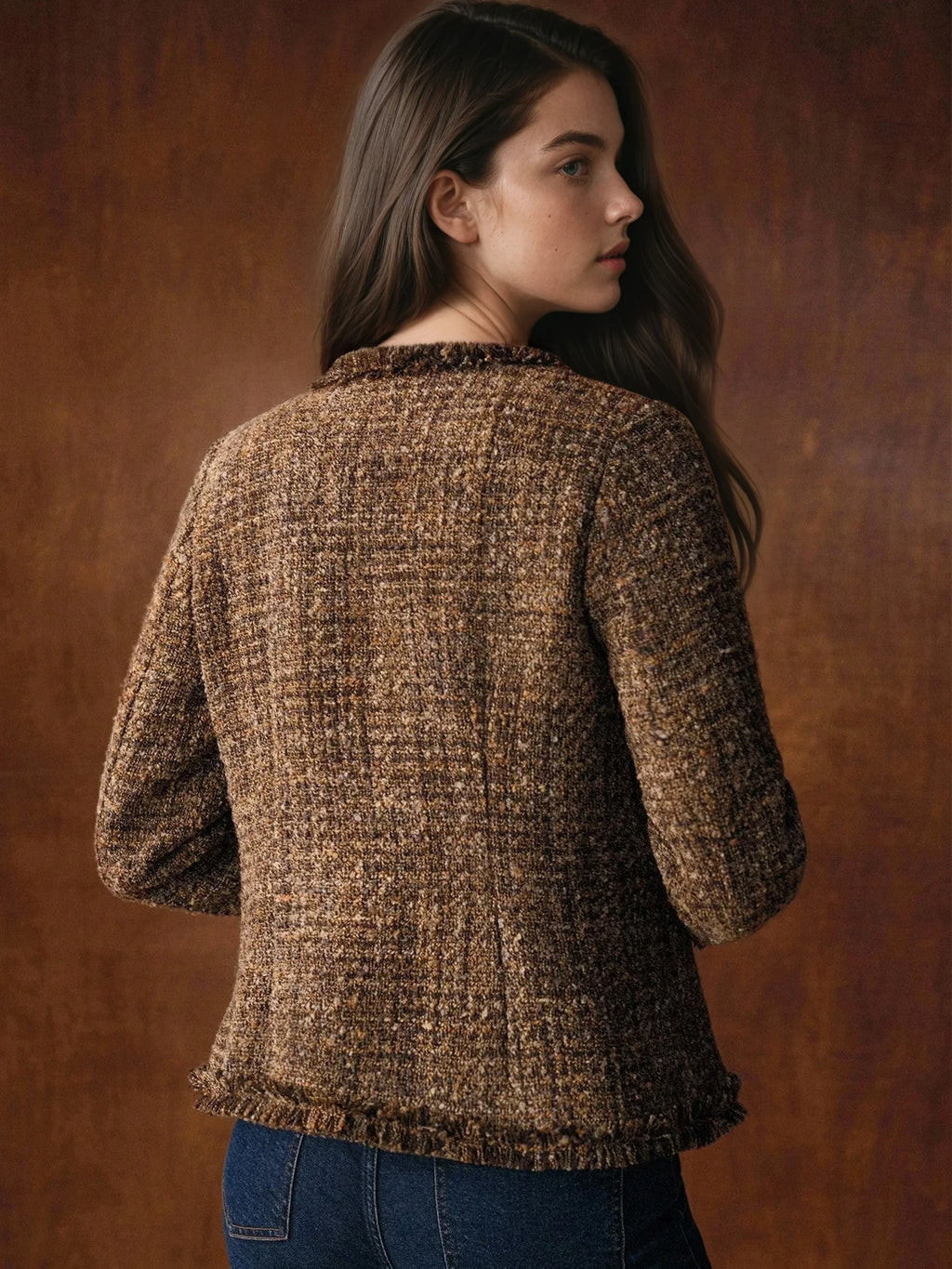 Tweed Button Up Winter Coat Lined For Warmth Premium Cozy