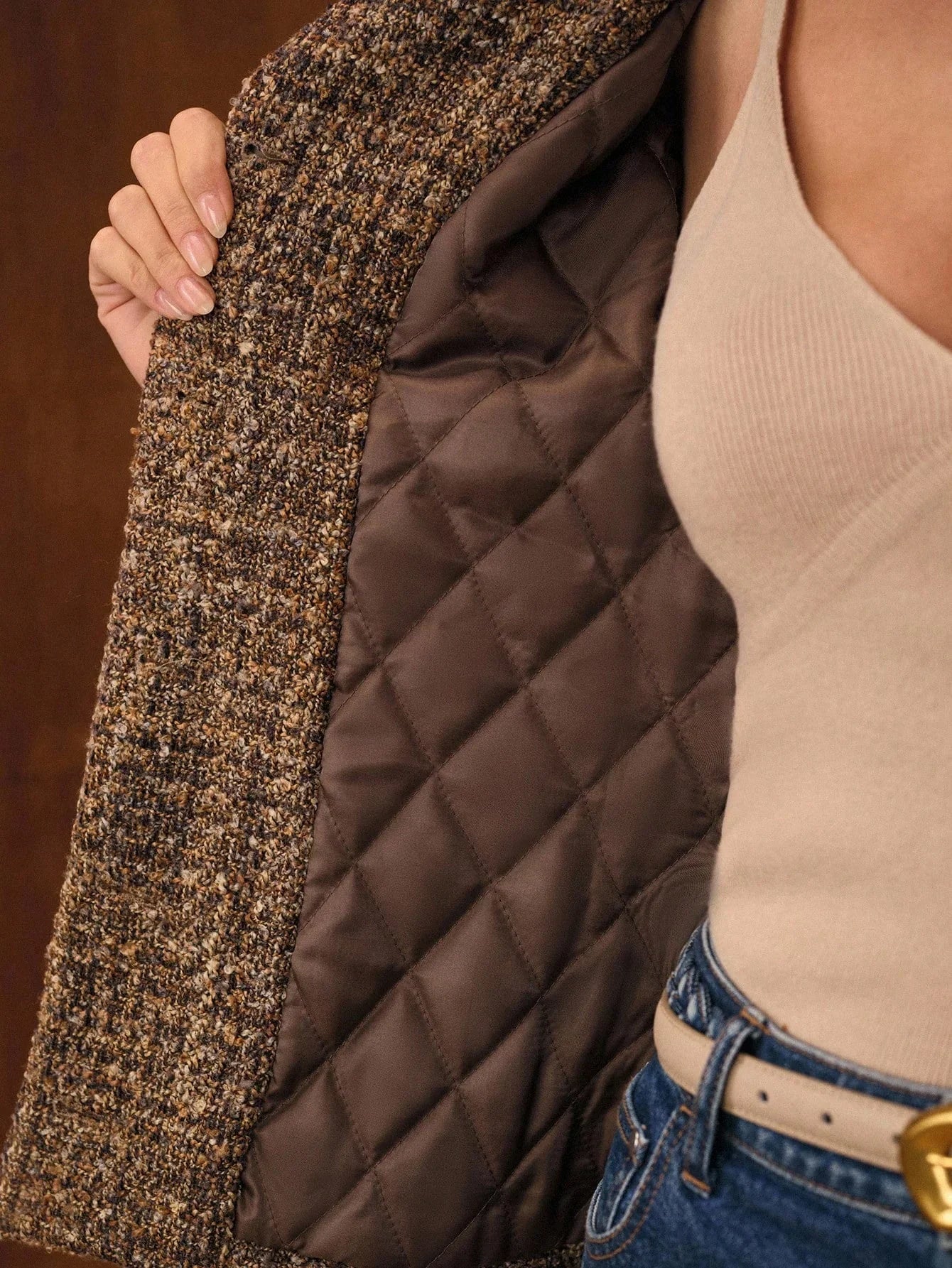 Tweed Button Up Winter Coat Lined For Warmth Premium Cozy