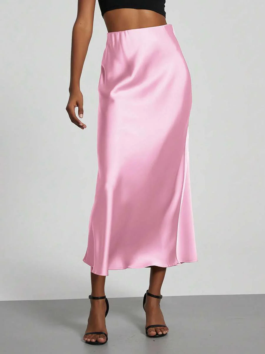 Elastic Satin Maxi Skirt