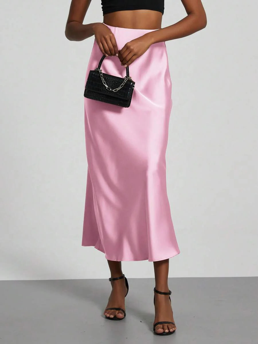 Elastic Satin Maxi Skirt