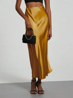 Elastic Satin Maxi Skirt