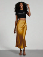 Elastic Satin Maxi Skirt
