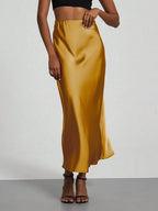 Elastic Satin Maxi Skirt