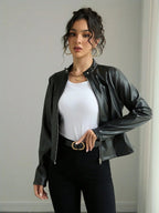 Leather Jacket Stand Collar Timeless Style For Daily Wear