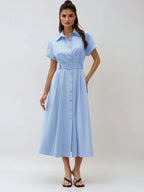 Casual Shirt Dress With Collar And Pockets Breathable