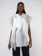 Ruffle Trim Boho Mesh Patchwork Blouse Button Front Casual