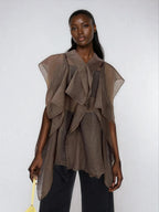 Ruffle Trim Boho Mesh Patchwork Blouse Button Front Casual