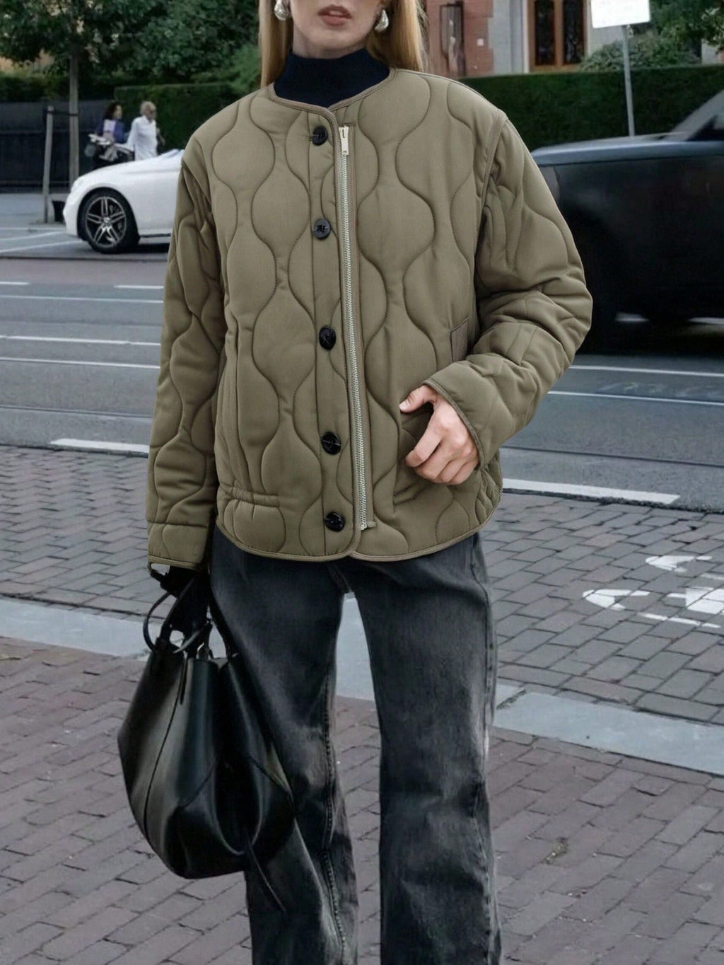Quilted Padded Zip Front Jacket With Pockets