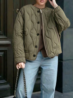 Quilted Padded Zip Front Jacket With Pockets
