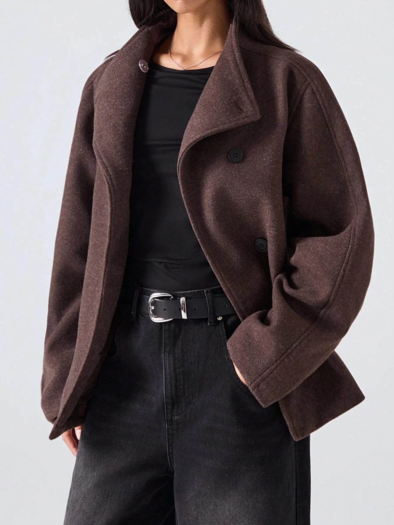 Minimalist Wool Blend Jacket Double Breasted With Pockets