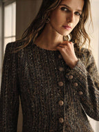 Wool Button Up Jacket All Over Print Regular Fit Chic