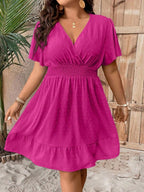 Plus Size V Neck Ruffle Dress With Cinched Waist Fit