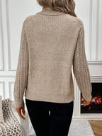 White Pointelle Hollow Out Raglan Sleeve Pullover Sweater Cozy Winter Casual Knit For Daily Wear