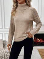 White Pointelle Hollow Out Raglan Sleeve Pullover Sweater Cozy Winter Casual Knit For Daily Wear