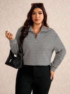 Plus Size Fuzzy Collar Quarter Zip Cozy Sweater
