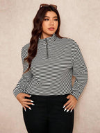 Plus Size Fuzzy Collar Quarter Zip Cozy Sweater