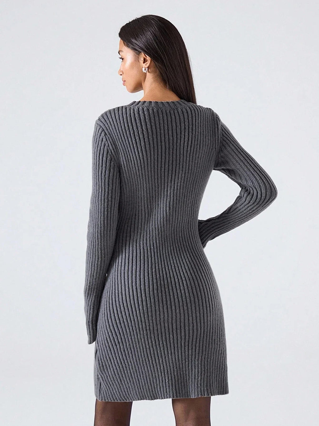 Ribbed Knit Sweater Dress Casual Versatile Everyday Chic