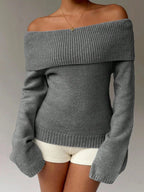 Off Shoulder Foldover Ribbed Knit Jumper