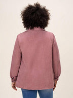 Plus Size Corduroy Shacket Single Breasted Blue Long Sleeve