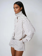 Polka Dot Stand Collar Bomber Jacket For Women Autumn Casual Vintage Streetwear AllSeason