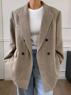 Warm Wool Blend Overcoat Notched Collar Double Breasted