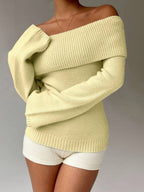 Off Shoulder Foldover Ribbed Knit Jumper