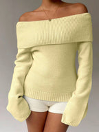 Off Shoulder Foldover Ribbed Knit Jumper