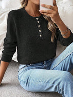 Cozy Knit Sweater With Half Zip Button Front Versatile