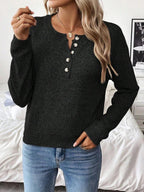Cozy Knit Sweater With Half Zip Button Front Versatile
