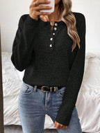 Cozy Knit Sweater With Half Zip Button Front Versatile