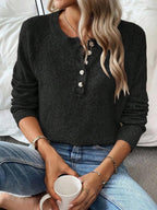 Cozy Knit Sweater With Half Zip Button Front Versatile