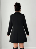Plus Size Black Trench Coat Lapel Front Elegant Chic