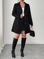 Plus Size Black Trench Coat Lapel Front Elegant Chic