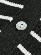 Lined Cashmere Blend Knit Sweater Turndown Collar Stripe