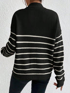 Autumn Striped Zip Up Drop Shoulder Long Sleeve Pullover