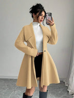 Elegant Minimalist Wool Overcoat With Waterfall Neckline