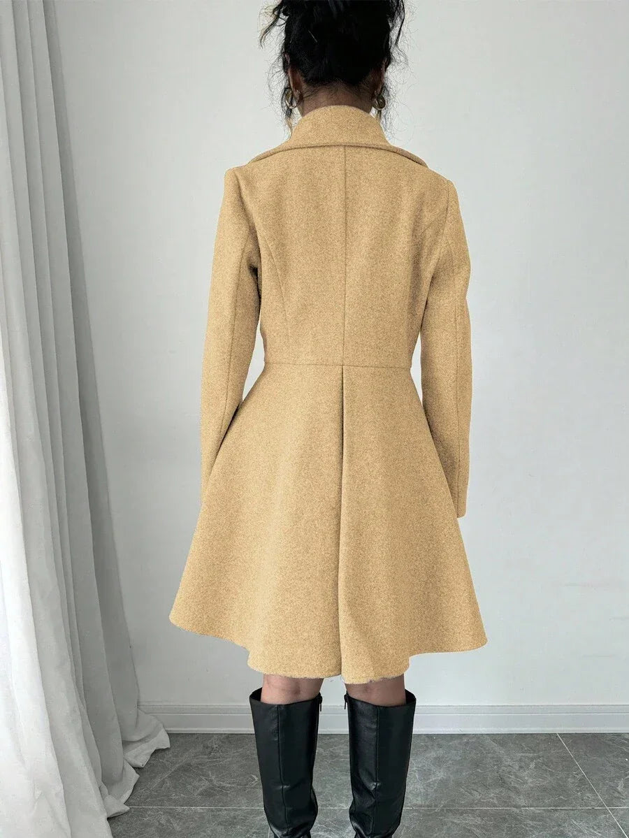 Elegant Minimalist Wool Overcoat With Waterfall Neckline
