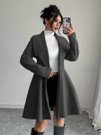 Elegant Minimalist Wool Overcoat With Waterfall Neckline