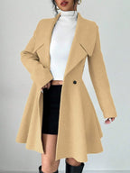 Elegant Minimalist Wool Overcoat With Waterfall Neckline