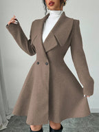 Elegant Minimalist Wool Overcoat With Waterfall Neckline