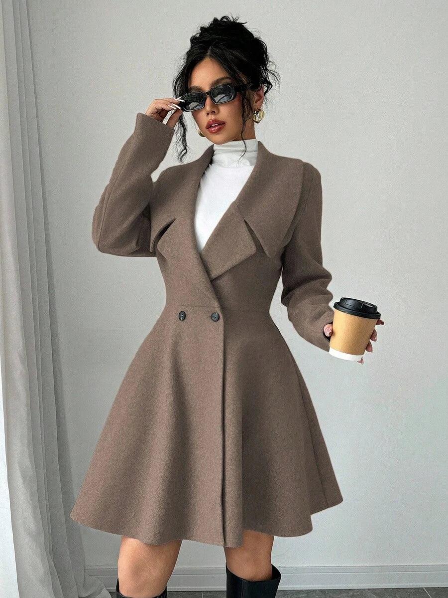 Elegant Minimalist Wool Overcoat With Waterfall Neckline