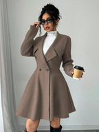 Elegant Minimalist Wool Overcoat With Waterfall Neckline