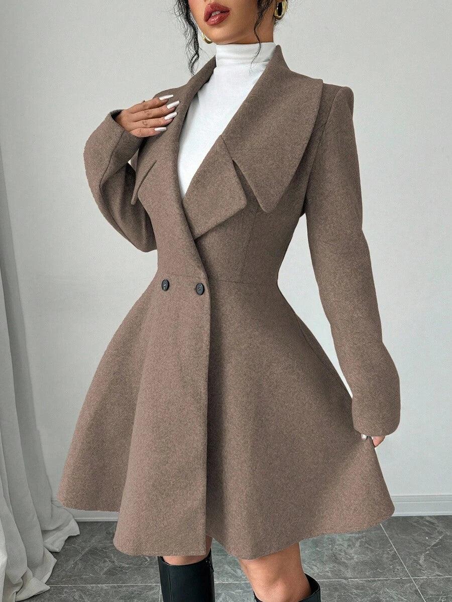 Elegant Minimalist Wool Overcoat With Waterfall Neckline