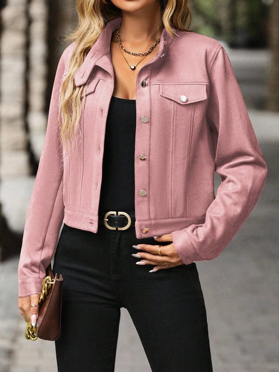 Wool Blend Jacket Crop Length Single Breasted Collar