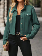Wool Blend Jacket Crop Length Single Breasted Collar