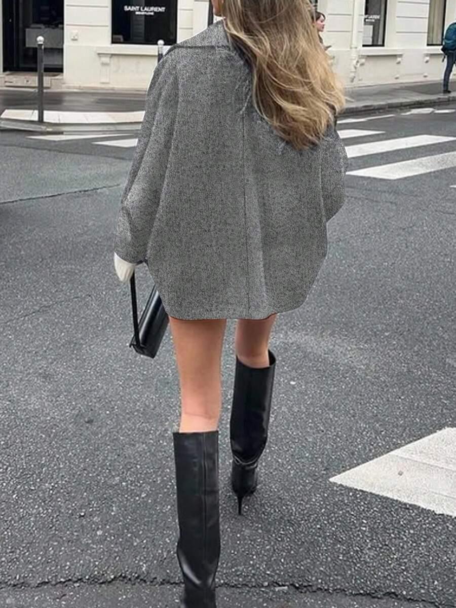 Open Shoulder Wool Jacket With High Collar And Lapel