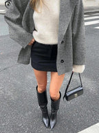 Open Shoulder Wool Jacket With High Collar And Lapel